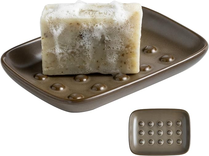 Miamolo Soap Dish for Shower, Bar Soap Holder, Raised Design No Mushy Soap | Space-Saving Soap Saver | Ceramic, Non-Slip, Dishwasher Safe | Fits Shower, Tub, Kitchen Sink | Farmhouse Rustic Decor, Brown