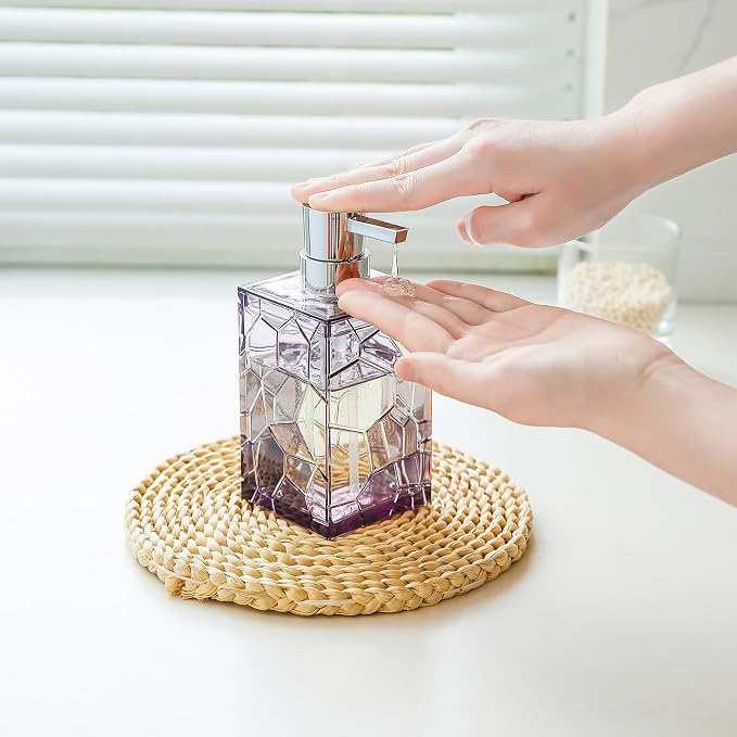 YAUKPH Clear Acrylic Bathroom Accessories Set | Includes Soap Dispenser Toothbrush Holder Cup Soap Dish and Toilet Brush 5 Piece (Lavender Purple)