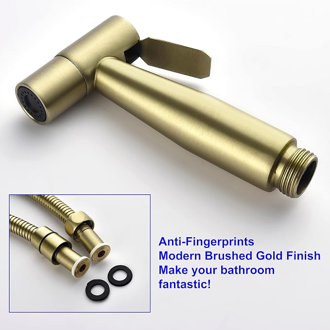 Handheld Bidet Sprayer for Toilet, Stainless Steel Baby Cloth Diaper Sprayer Kit, Bathroom Toilet Bidet Attachment Set for Bathing Pets Feminine Hygiene, Brushed Gold BDS01-3