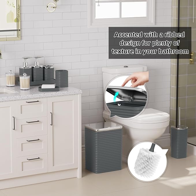 Bathroom Set - 25PC Bathroom Sets with Shower Curtain and Rugs, Grey Bathroom Set, Bathroom Accessory Set, Luxury Bathroom Accessories Set, Trash Can, Toilet Brush, Soap Dish & Soap Dispenser