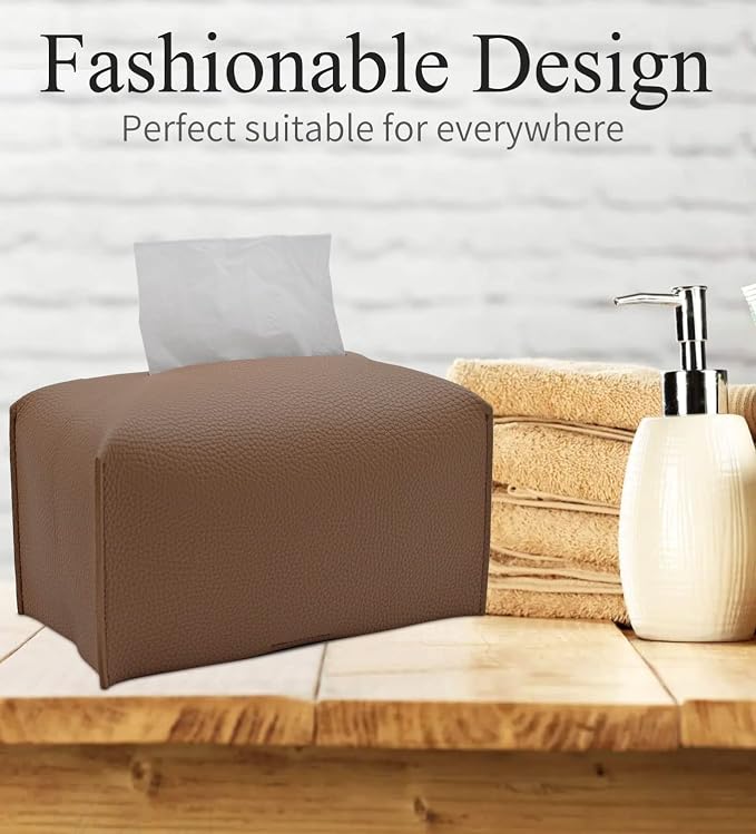 Livelab Tissue Box Cover, Rectangular Modern Decorative PU Leather Tissue Box Case Organizer Holder for Vanity Countertop, Night Stands, Livingroom, Office Desk & Car 9.5X5X5'' | Bronze