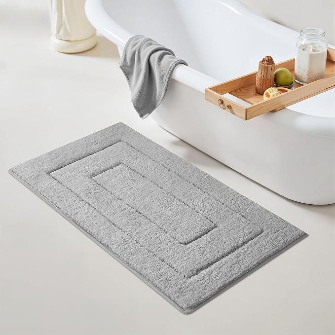 GRANNY SAYS Gray Bathroom Runner Rug 24" x 43", Soft Microfiber Bath Mat | Non-Slip long rug with TPR Backing, Absorbent, Machine Washable Extra Large Bath Rugs for Double Vanity, Shower, Tub