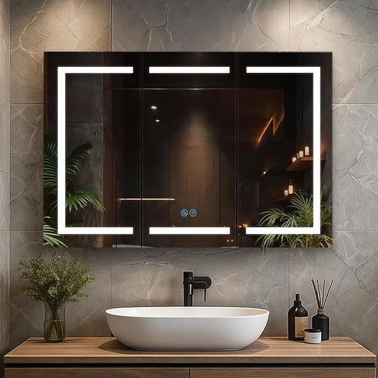 Blossom LED Lighted Bathroom Medicine Cabinet Mirror, Defogger, 48x32 | Bathroom Storage Cabinet, Medicine Cabinets Organizer, Vanity Mirror with Storage, Recessed/Surface Mount, Adjustable Shelves