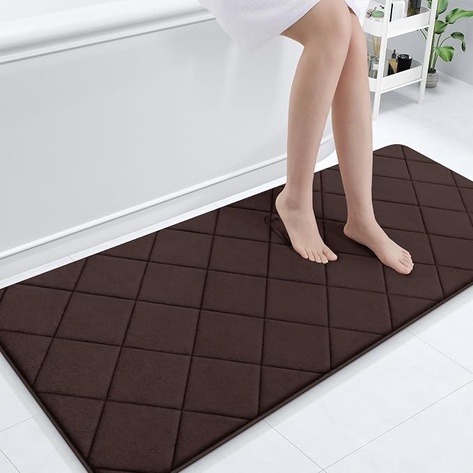 OLANLY Memory Foam Bath Mat 70x24, Ultra Soft and Absorbent Bathroom Rugs | Brown, Quick Dry, Machine Washable Shower Bath Rugs, Comfortable Bath Carpet for Bathroom Floor, Tub and Shower