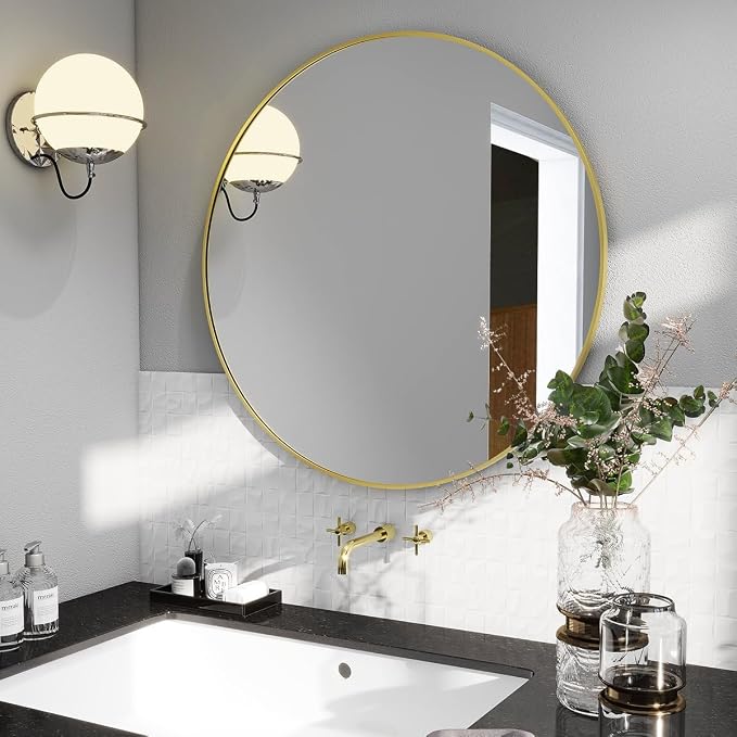 BEAUTYPEAK 20 Inch Round Mirror, Metal Frame Circle Mirror, Gold | Wall Mounted for Entryway, Bathroom, Vanity, Living Room