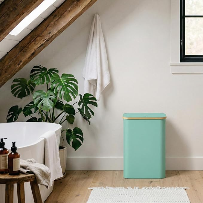 Lifewit 80L Laundry Basket with Lid, Clothes Hampers for Laundry with Bamboo Handles and 1 Removable Bag, Large Foldable Laundry Hamper for Bedroom, Bathroom, Dorm, Laundry Room, Sage Green