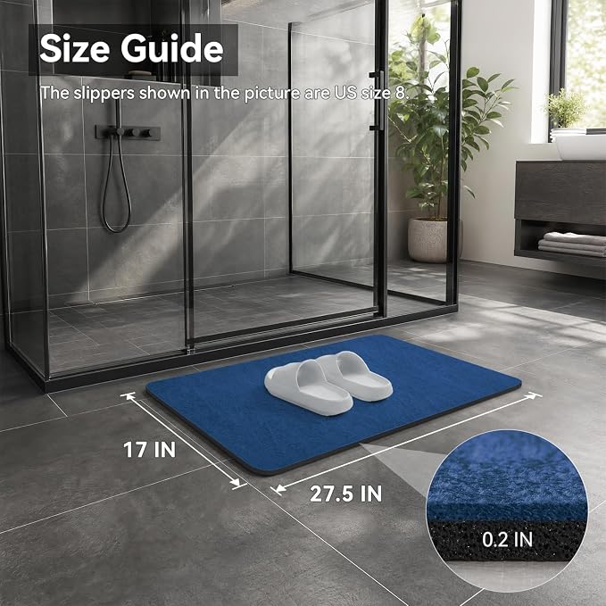MontVoo -Bath Mat Rug-Rubber Backing Non Slip Quick Dry Absorbent Thin Bathroom Rugs Fit Under Door-Faux Suede Surface Bathroom Floor Mats-Shower Rug for in Front of Bathtub Shower Royal Blue 17x27.5