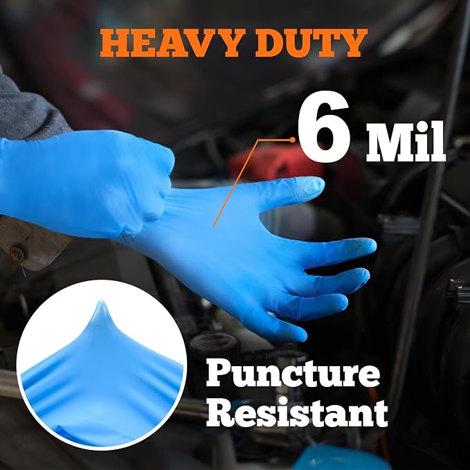 Nitrile Exam Gloves, Blue, 6-mil, Heavy Duty Nitrile Gloves, Mechanic Disposable Gloves, Latex Free, Powder Free