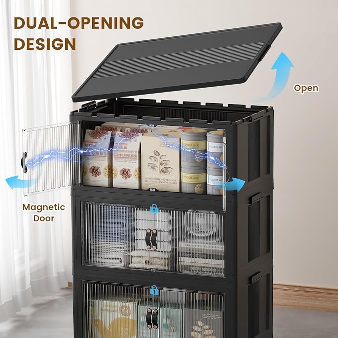 SAILUN 635Qt Large Stackable Storage Bins,Storage Cabinet with a Lid,Black | Stackable Storage Drawers with Lids,28" W x 17" D x 75" H,Featuring open-front Access for Clothes and Closet Storage