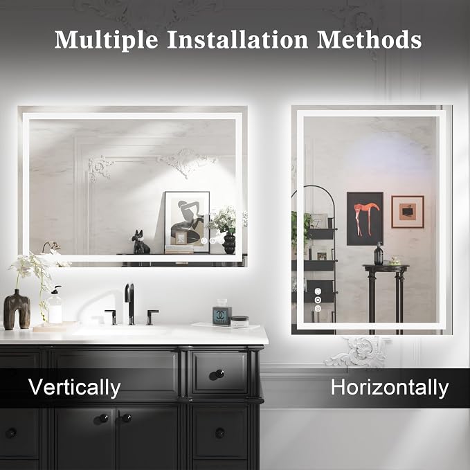 WTTY 48" x 40" LED Bathroom Mirror with Light | Anti-Fog, Dimmable, 3 Color Temperature, Memory Function, Tempered Glass, IP54 Waterproof, ETL Listed