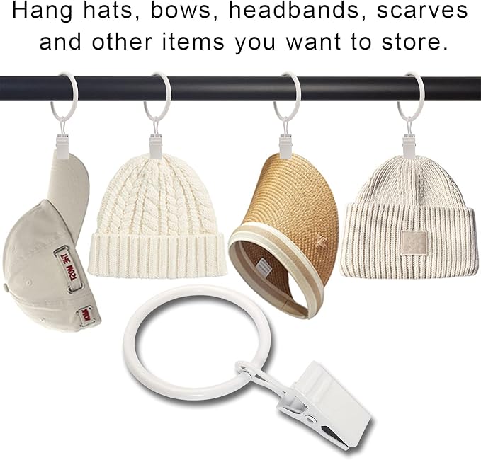 LLPJS 40 Pack Curtain Rings with Clips, Curtain Clip Rings Hooks, Bow Hanger Clips for Hanging Drapery Drapes Bows, Ring 1.26 inch Interior Diameter, Fits up to 1" Rod, White