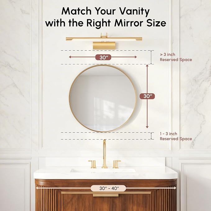 30 Inch Gold Round Bathroom Mirror for Over Sink | Circle Mirror with Metal Frame, Wall Mirror for Vanity, Entryway, Living Room, Hallway and Bedroom Decor