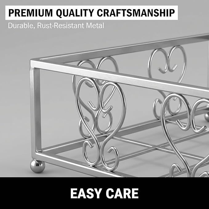 Flat Napkin Holder for Table, Silver Metal Weighted Paper Caddy | Lunch Napkins, Dinner Napkins & Everyday Use