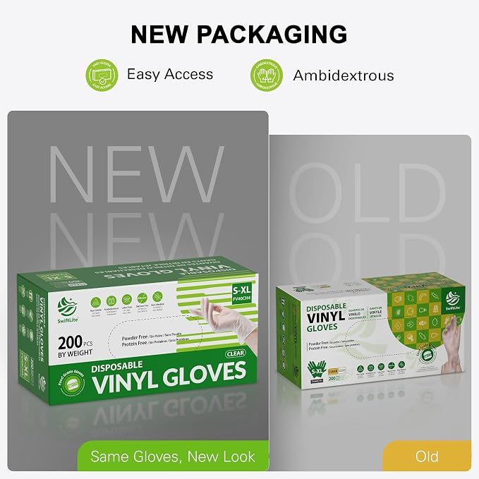 Disposable Vinyl Gloves, Food Safe | Latex-Free Powder-Free Clear Plastic Gloves for Cooking, House Cleaning, Food Prep