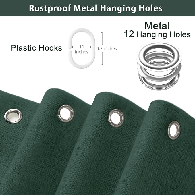 Scalloped Shower Curtain Linen Boho Flax Dark Green 72" W x 72" L | Linen Fabric, Black Border, Washable, Heavy Duty Cloth, Shower Curtain for Boho Farmhouse Bathroom Bathtub