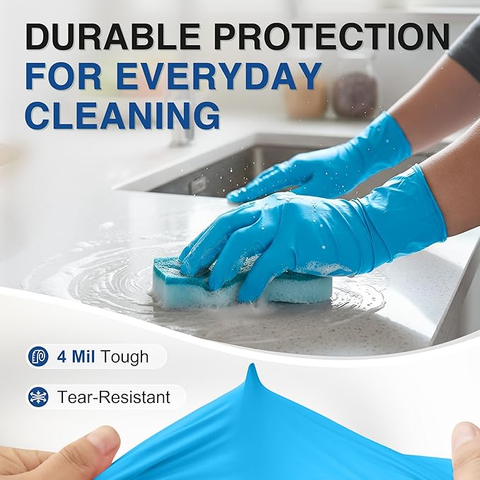 Schneider Nitrile Gloves, Gloves Disposable Latex Free, Powder Free | Black / Blue, 4-Mil, Medical Exam Glove, Food Safe Gloves, Cooking Gloves, Cleaning Gloves