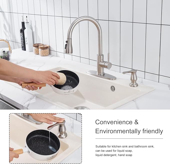Kitchen Sink Soap Dispenser Brushed Nickel, G0086BN-G | Under Sink Soap Dispenser with 40" Silicone Extension Tube, Say Goodbye to Frequent Refills