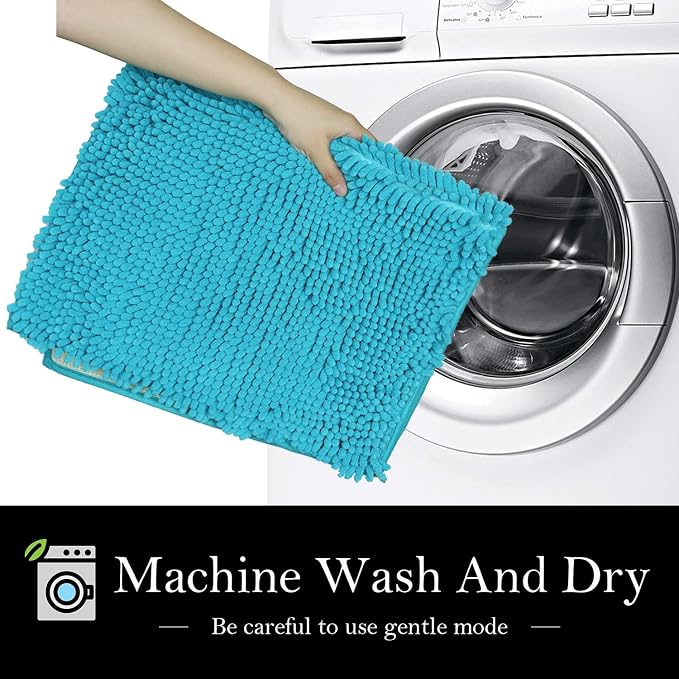 Bathroom Rugs Chenille Bath mat 2 Piece Set, Super Absorbent, Strong PVC Non Slip Backing, Bath mats for Bathroom, Plush Shaggy, Thick, Machine Washable, Bathtub, Toilet.(Turquoise)