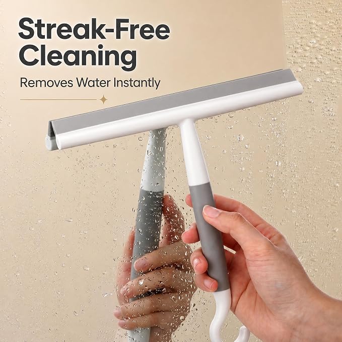 3 Pack Silicone Shower Squeegee for Glass Doors with Hook & Suction Cup 8.7" Bathroom Window Squeegee Glass Wiper Streak Free for Bathroom Shower Doors, Mirrors, Car Windows & Kitchen Counters