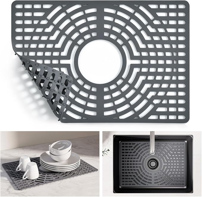 Snuggery Silicone Sink Protector for Kitchen Sink, 19"x13" Center Drain | Scratch protection, cushions fragile dishes and glassware, dishwasher safe, food-grade silicone, 446°F heat resistant