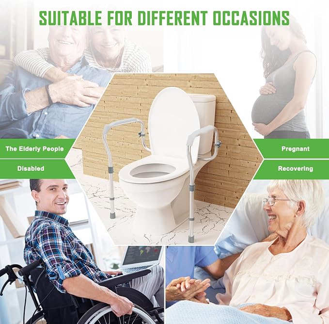 Toilet Safety Rail for Seniors with 2 Reinforced Nuts (Grey) | Height & Width Adjustable Toilet Safety Frame for Elderly, Handicap & Disabled Bathroom Assist Rail with Armrests 250 LBS
