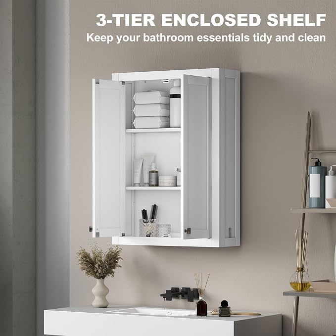 HOMCOM Bathroom Wall Cabinet Modern Medicine Cabinet Wall Mounted White | Over The Toilet Space Saver, 2 Doors, 2 Adjustable Shelves