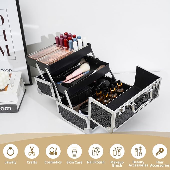 Leeora&Leekoo Makeup Case, Black | Portable, Makeup Box Organizer