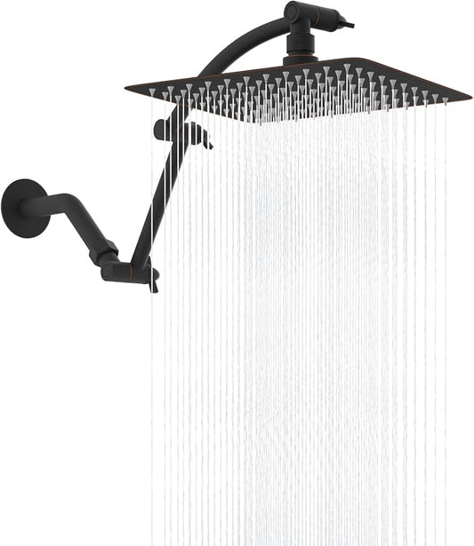 Hibbent 10'' Rain Shower Head with 16'' Extension Arm, Oil Rubbed Bronze | cUPC Certified High Pressure Rainfall Showerhead with Solid Brass Adjustable Shower Head Extension Arm, Fixed Showerheads