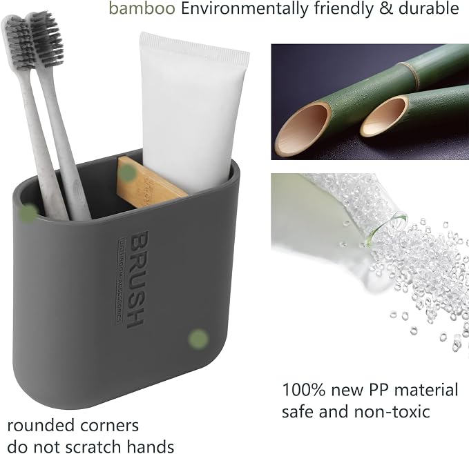 Toothbrush Holders for Bathrooms, Electric Toothbrush Holder 2 Slots, Gray | Countertop Toothbrush Organizer for Toothpaste, Floss, Razor and Bathroom Vanity Accessories Storage