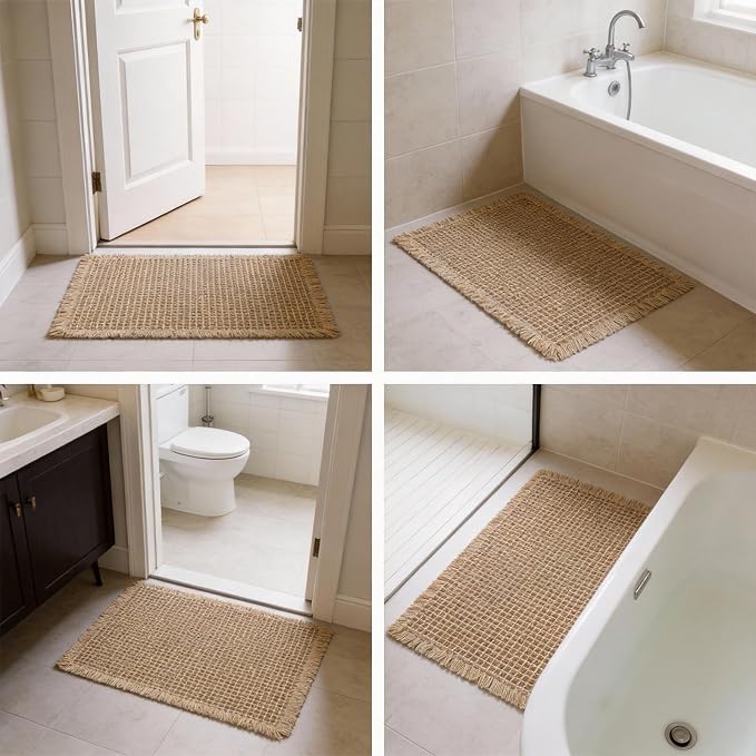 Waffle Bathroom Rugs, Large Non Slip Absorbent Waffle Knit Bath Mat for Shower Floor, Tub and Bathroom Door, Ultra Soft Quick Dry, Brown, 24"x36"
