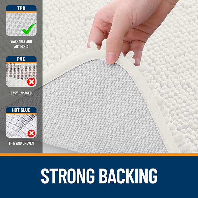 OLANLY Toilet Rugs U-Shaped 24x20, Soft Absorbent Chenille Contour Rugs | Ivory, Quick-Drying Rubber Backing, Machine Washable Non-Slip Shaggy Bathroom Mat for Toilet, Home Decor Accessories