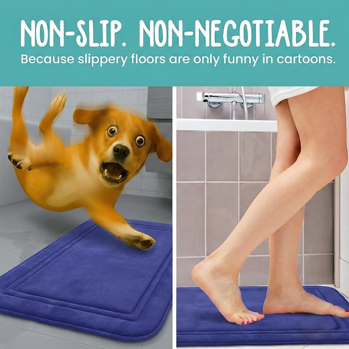 Memory Foam Bath Mat 24x16, Non Slip, Machine Washable, Quick Dry & Absorbent Rugs, Bath Mats for Bathroom Floor, Tub & Shower, Bathroom Rug, Blue