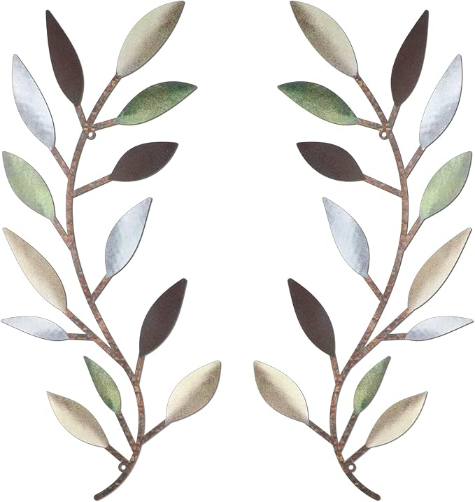 Zhengmy 2 Pcs Metal Leaf Wall Art Vine Branch Decor,Colorful