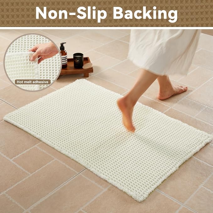 Triohero Cream White Waffle Runner Rug Bathroom, Long Boho Bath Mat, 24x72 | Super Absorbent Quick Dry Bath Rug, Non-Slip Backing, Soft Waffle Washable Farmhouse Bathroom Mats, Tub, Shower & Home Decor