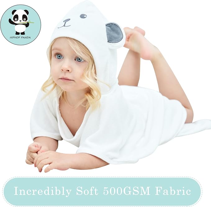 HIPHOP PANDA Ultra Soft Hooded Baby Towel - 2-Layer Thick 500GSM Absorbent | Rayon Made from Bamboo, Hooded Bath Towel for Newborn, Infant, Toddler, Baby Registry - Bear, 21.5x22.5 In