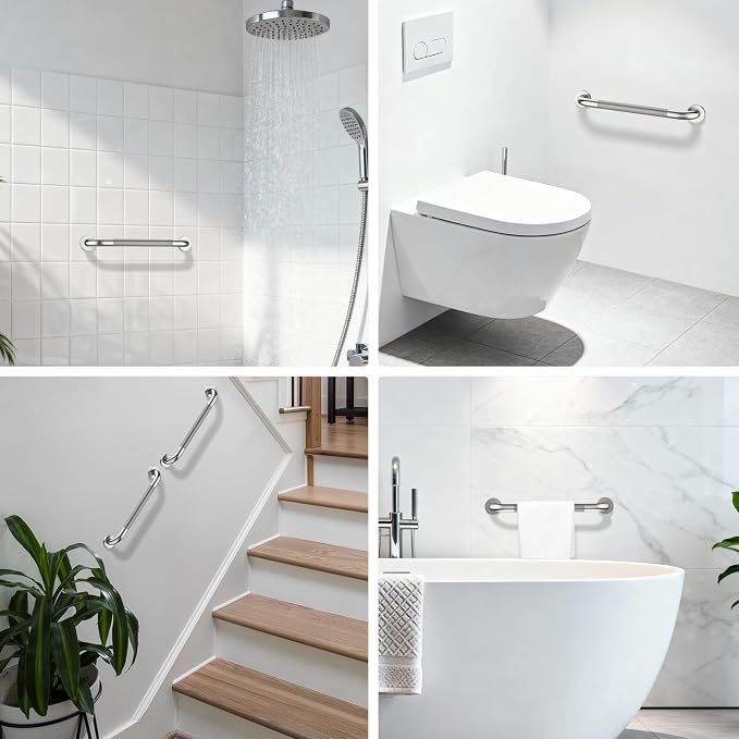 Brushed Nickel Grab Bar 20 Inch, Grab Bar for Bathtub and Shower | Anti-Slip Knurled Grip, Stainless Steel, Bathroom Assist Handle Handrail, Handicap Support Bars for Toilet, 1.25" Diameter