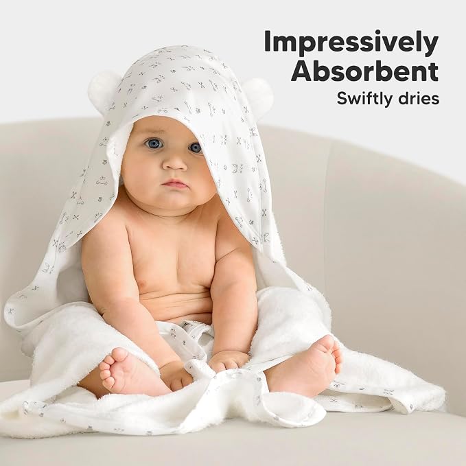 KeaBabies Hooded Baby Towel for Newborn, Baby Bath Towels (KeaStory, 35x35) | Viscose Derived from Bamboo, Large Baby Towels with Hood, Boys, Girls, Toddler, Soft Absorbent Baby Bath Essentials