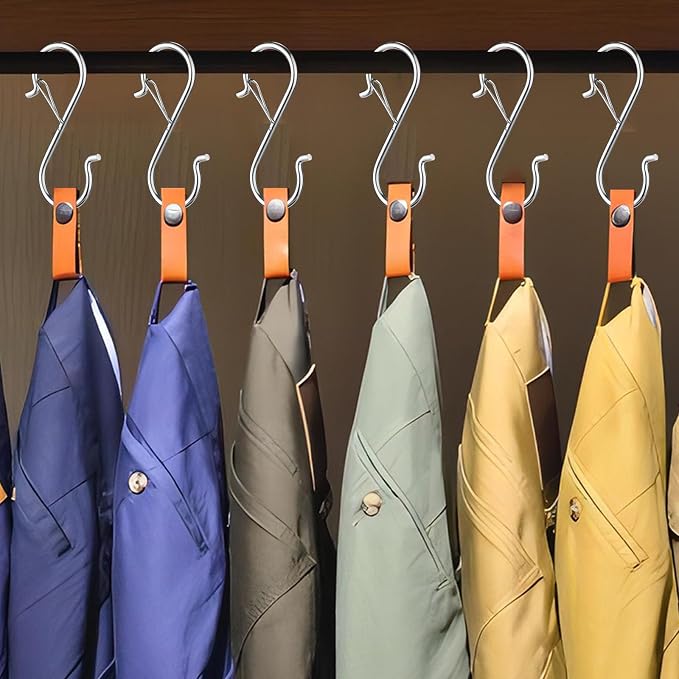 24 PCS S Hooks for Hanging with Safety Buckle, Heavy Duty Metal S Hooks | 3.5 inch S Shaped Hanger Hooks for Hanging Kitchen Utensil, Cups Pots Pan Closet Plants Purse Bags Hats (Silver)