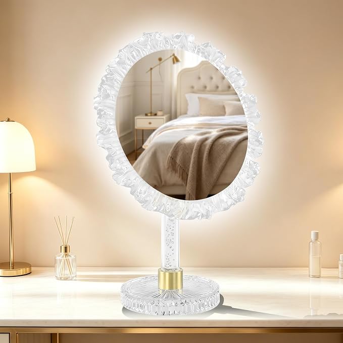 12-Inch Lighted Makeup Mirror, 3 Color Modes, Adjustable | Angle-Adjustable Vanity Mirror with 80 LED Lights; short press to change color temperature, long press for 0-100% dimming