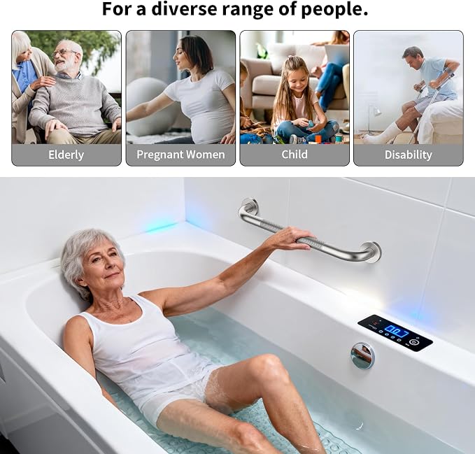ZUEXT 2 Pack 16 Inch Brushed Nickel Non Slip Shower Grab Bar w/Knurled Grip | Bathroom Balance Support Rail, Assist Handle for Handicap Elderly Seniors, Wall Mounted Stainless Steel Bath Safety Handrail