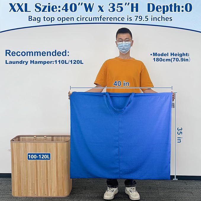 Laundry Bag with Handles & Drawstring Closure, XXL 40"Wx35"H, Blue, 1 Pack | Thick Fabric, Extra Large Heavy Duty Storage Sack, Machine washable