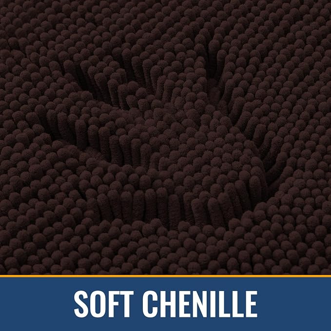 Arotive Bathroom Rugs 24x16, Soft Absorbent Shaggy Chenille Bath Rugs | Brown, Machine Washable Rubber Backing Bath Mats for Bathroom Floor Tub and Shower Home Decor Accessories