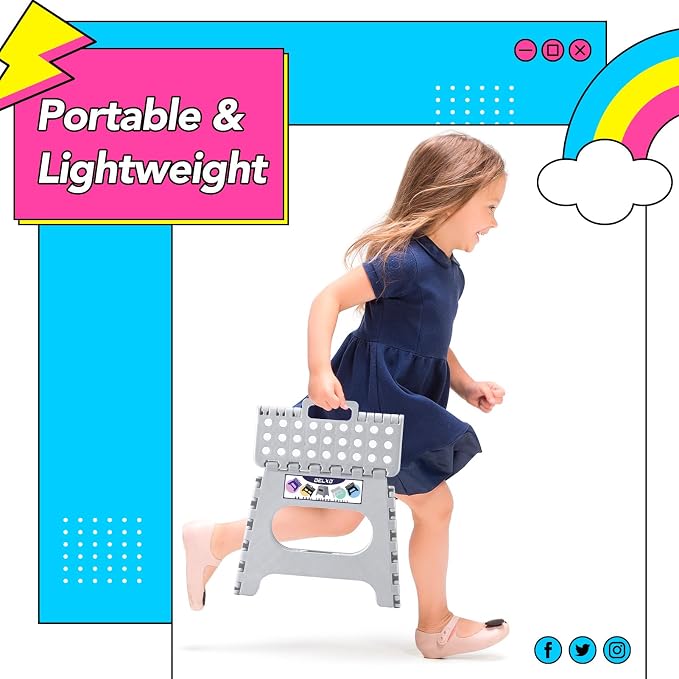 Delxo Folding Step Stool 11 Inch,300 Lbs Step Stool for Kids & Adults Grey | Foldable Step Stool 11",Non-Slip Foot Stools with Handle,Lightweight Collapsible stools for Kitchen,Bathroom,Bedroom,Garden