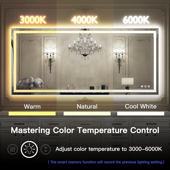 ISKM 48x30 LED Mirror for Bathroom, Front and Back Lit, Anti-Fog, Dimmable | Memory Function,ETL,3 Color Temps 3000K-6000K,IP65 Waterproof ,Tempered Glass, Plug in or Hardwired, for Makeup & Shaving