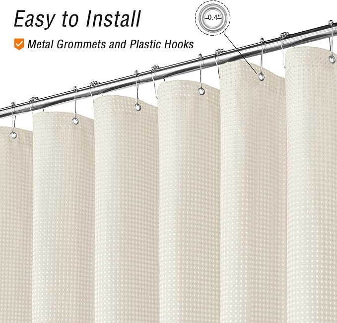 Long Ivory Fabric Shower Curtain, 72 x 78 | Tall Cloth-Textured Shower Curtain for Bathroom, Water Repellent, Machine Washable