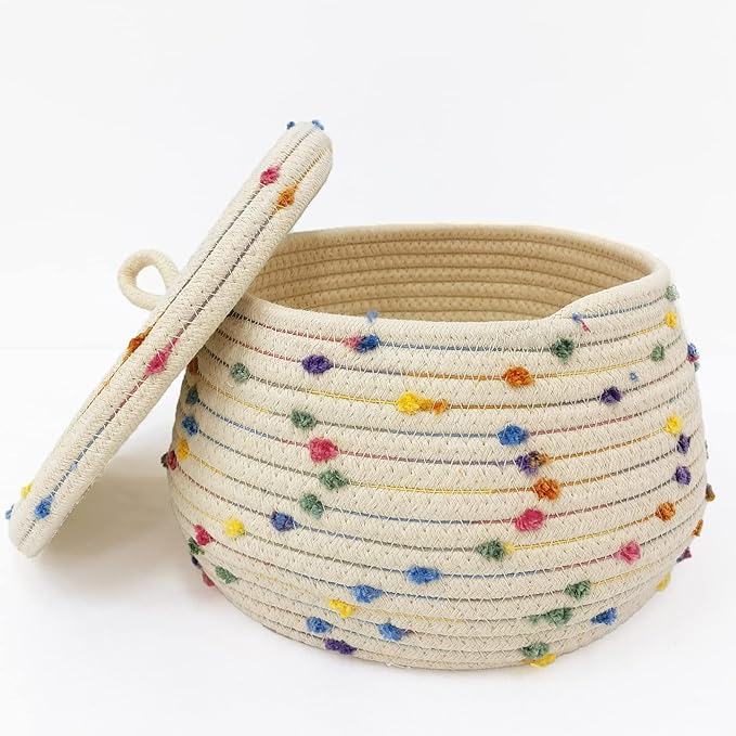 Small basket, Cute Woven Basket with Lid & Decorative Bin for Storage | small woven basket rope basket decorative basket gift basket