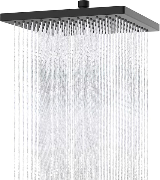 Hibbent cUPC Certified High Pressure 12'' Rain Shower Head, Matte Black | Thickness Metal Showerhead, Square Large Bathroom Rainfall Shower Head, Adjustable Brass Ball, Waterfall Full Body Coverage