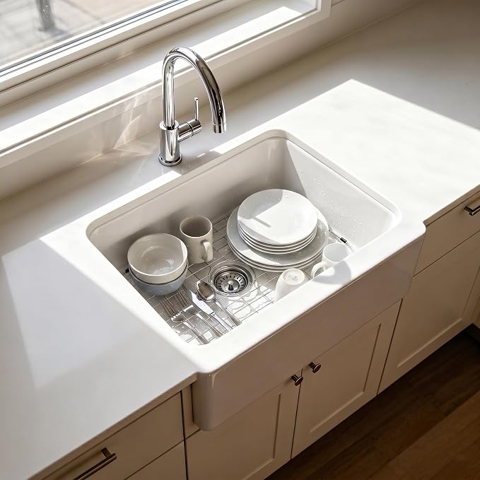 LQS Stainless Steel Kitchen Sink Grid and Sink Protector, Sinks Grate 26" x 13 3/8" with Center Drain Hole for Single Bowl, Sink Protectors for Kitchen Sink
