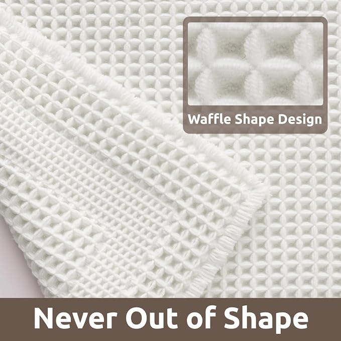 AMOAMI Waffle Bath-Mat, Absorbent Bath Mats for Bathroom Non Slip, Machine Washable Bathroom Rugs with Tassels Ultra Soft Boho Bath Rugs for Floor 17"x24" White