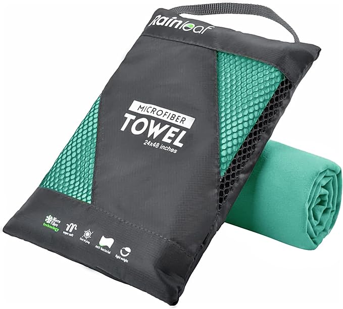 Rainleaf Microfiber Towel Quick Dry Camping & Travel & Gym Towel. Compact | Super Absorbent, Lightweight, Fast Drying. Suitable for Beach, Bath, Backpacking, Hiking, Swim.